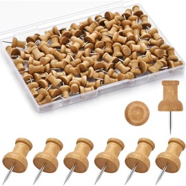 UCLEVER Pack of 120 Wooden Push Pins, Wowot Thumbtacks, Wood, Steel Nail for Cork Board, Map, Photos, Home, Bruo, Crafts (Brown)