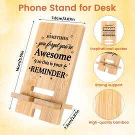 Yuuchoringee 12 Pcs Employee Appreciation Gifts Bulk Bamboo Wood Phone Stand for Desk Office Thank You Gifts for Coworkers Staff Administrative Team Graduation Teacher Nurse Week (Awesome Reminder)