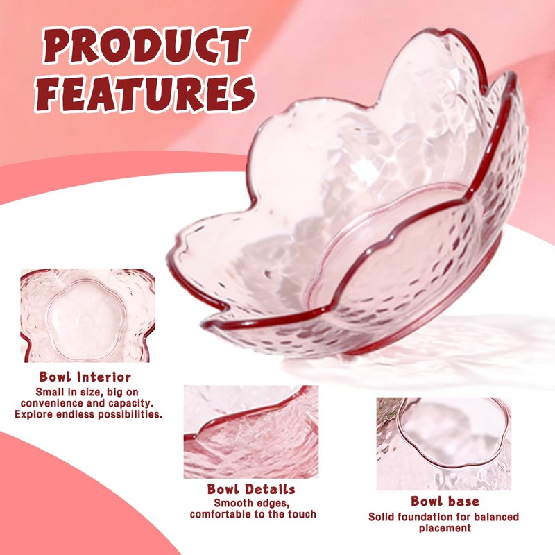 Zansens 12 Pcs Pink Sakura Sauce Dishes Set,Plastic Bowls,3.34x1.37 inch