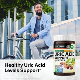 BIO KRAUTER Uric Acid Support Gummies - 60 Vegan Chews - Uric Acid Support w/Tart Cherry & Chanca Piedra 4:1 Extracts - Natural Kidney Supplement w/Milk Thistle and Turmeric