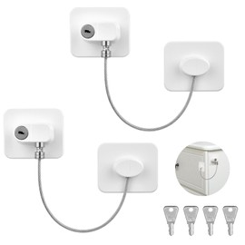 AiQInu Fridge Lock, No Drilling, Window Lock Children with 4 Keys, Window Fuses Children, for Fridges, Washing Machines, Cupboards, Windows (2 Pieces)