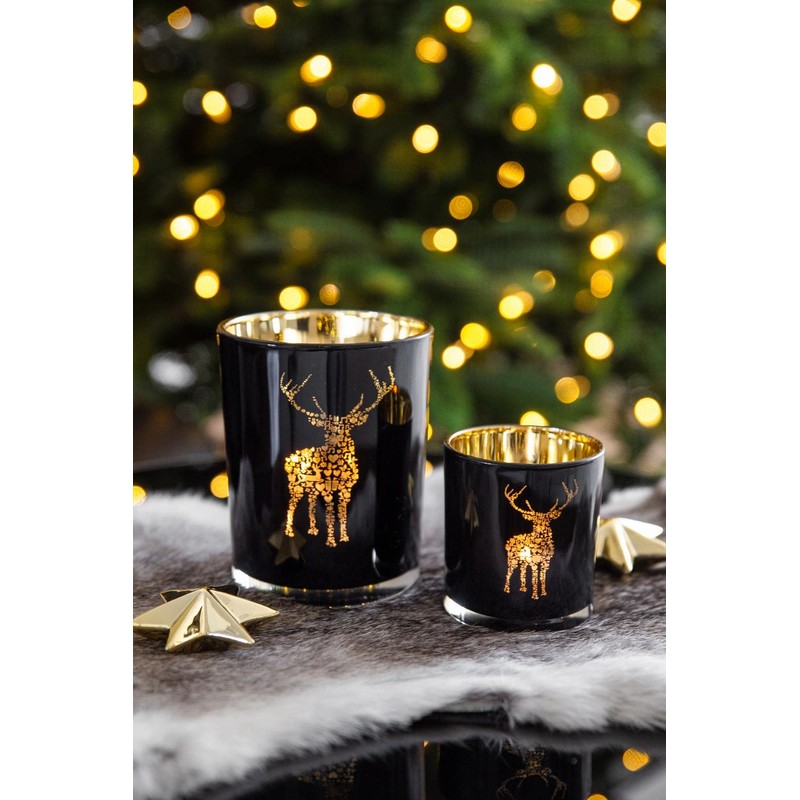 EDZARD Tea Light Holder Fancy Stag Design Black Outside Gold