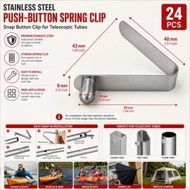 Lechengjia 24 Pcs Tent Pole Push Button Spring Snap Clips, Stainless Steel
