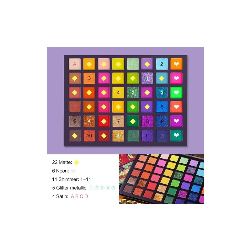 Paleta de Sombras Ucanbe Exotic Flavor con 48 Tonos de