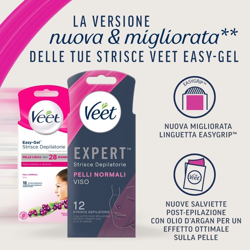 Veet Expert Strisce Viso Pelli Normali, 12 strisce