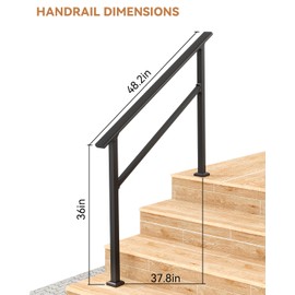 Metal Handrails for Outdoor Steps, 1 Pack Heavy-Duty Stair Railing for 1 to 5 Steps, 4 Feet Handrailing for Safety & Stability, Aluminum & Wrought Iron, Ideal for Indoor & Outdoor Use, Black (4 Step)