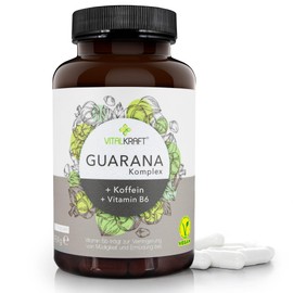 VITALKRAFT Guarana Complex / 120 High Dose Vegan Capsules with 470 mg Guarana, 150 mg Caffeine and Vitamin B6 / Vegan Energy Booster Against Fatigue
