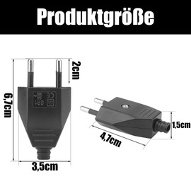 Powice Euro Plug, Pack of 4 Schuko Plugs, Plug 230 V, Euro Plug Flat, Flat Plug, Schuko Plug Flat (250 V, 2.5 A), Power Plug for Europe (White + Black)