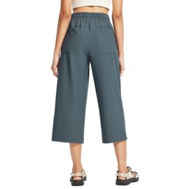 FitsT4 Sports Women's Capri Pants Wide Leg Lightweight Quick Dry Long Hiking Shorts Elastic Waist Travel Capris Comfy Loose Fit Summer Cropped Pants Grey XL