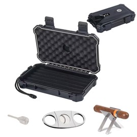 HYLCWTH Cigar Travel Humidor Case Kit,Portable Cigar Box With Humidifier Disc & Cigar Cutter & Cigar Holder, Travel Cigar Kit Set For Men For 5 Cigars, Waterproof, Crushproof, Airtight, Durable