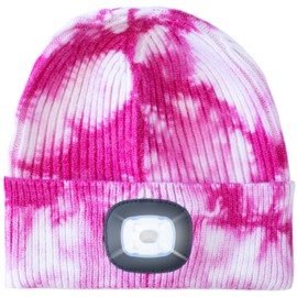 HEAD LIGHTZ Headlightz by Roq Innovation - Beanie with Light, Unisex LED Beanie Hat with Light Built in, Rechargeable, Pink Tie Dye