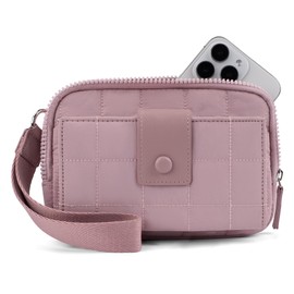 befen Wristlet Wallets for Women, Quilted Nylon Wallet Clutch Purse with 10 Card Slots, Credit Card Holder with RFID Blocking Phone Organizer, Puffer Womens Wallets, Pink