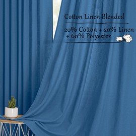 Tollpiz Classic Blue Linen Cotton Tier Curtains Back Tab Short Kitchen Semi Sheer Half Curtain Pocket Neutral Boho Light Filtering Farmhouse Burlap Drapes Bathroom, 30 x 24 inches Long, 2 Panels