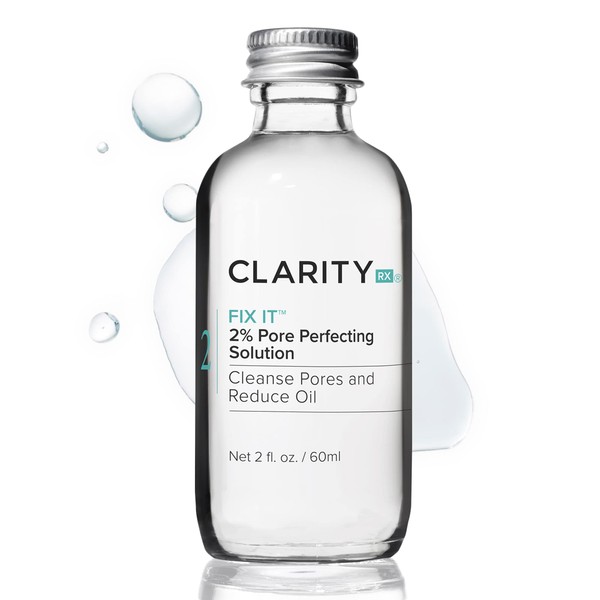 ClarityRx Fix It 2% Salicylic Acid Pore Perfecting Solution, Natural Plant-Based Treatment for Acne-Prone & Oily Skin (2 fl oz)