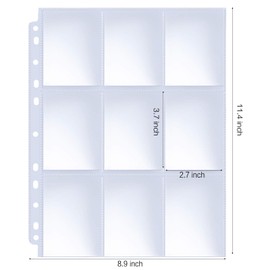 HERKKA Trading Card Sleeve Pages, 100 Pack 9 Pocket Album Pages 11 Holes Fit 3 Ring Binder