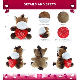 DolliBu I Love You Valentine Plush Brown Horse - Cute Soft Cuddly Stuffed Animal with Red Heart Gift for Valentines Day, Birthday Present, Anniversary, Romantic Date - 6 Inches