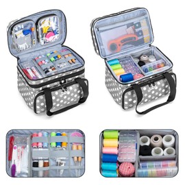 BAFASO Double Layer Sewing Accessories Organizer with 2 Detachable Pouches, Large Sewing Storage Bag for Sewing Tools (BAG ONLY), Polka Dots