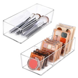 JessLab Drawer Organiser, Acrylic Makeup Organiser, Cosmetic Storage, Jewellery Display for Desk, Wardrobe, Bathroom, Washbasin,, transparent, 1+3 Compartment