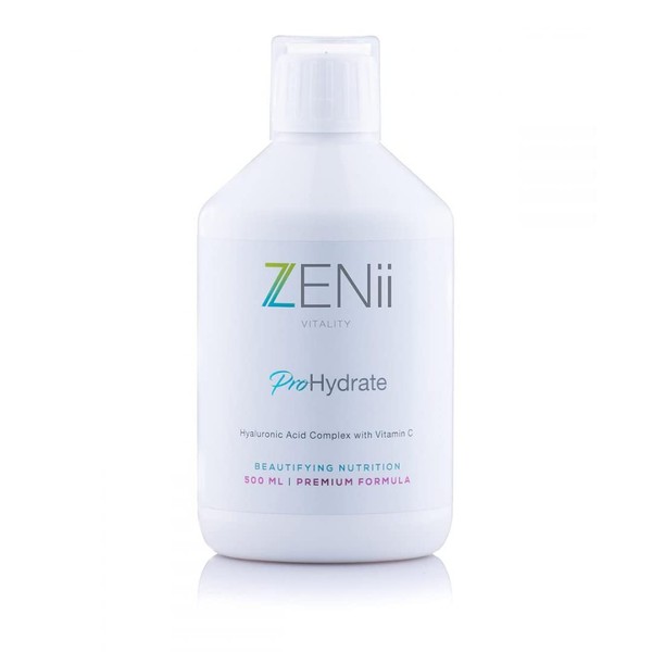 ZENii ProHydrate, Avanced Skin Hydrating Liquid Nutritional Supplement Made with Powerful Hyaluronic Acid and Vitamin C, Silica, Vegan and Gluten-Free, 500 ML