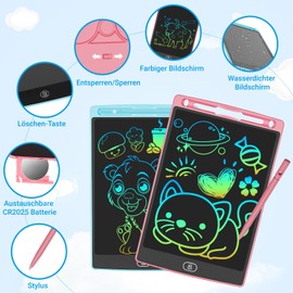 JOEAIS LCD Writing Board, Pack of 2, 12 Inch Drawing Tablet with Stylus Lanyard, Employment Digital Notepad for Children on the Plane, Drawing Board for Boys and Girls (Pink + Blue)