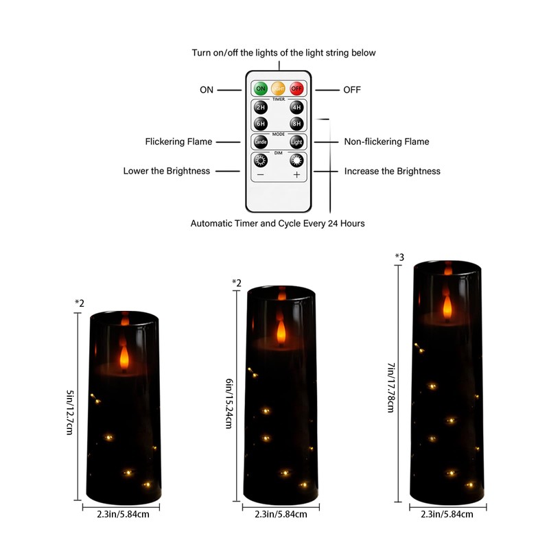 Flameless Candles,with Embedded Star String, Battery Operated Candles Flickering LED