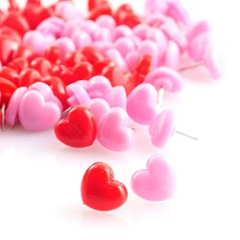 100 pines con forma de corazón para el hogar, escuela, oficina, tablero de anuncios de corcho para chinchetas, chinchetas, accesorios decorativos (rosa + rojo)