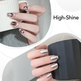 GAOY Metallic Silver Gel Nail Polish Art Liner, 8ml 3D Mirror Chrome Effect Color Nail Paint Design with Thin Brush, UV Light Cure for DIY Manicure at Home