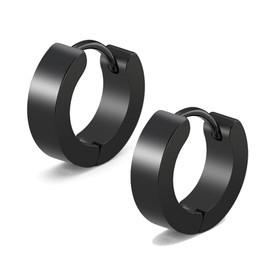 18k Gold Silver Black 4MM Stainless Steel Huggie Hoop Sleeper Earrings (Black, 13)