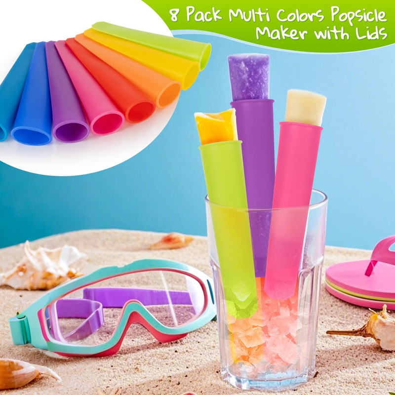 RAINFLOW 8 PCS Silicone Popsicle Molds-Silicone Ice Pop Molds for