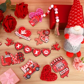 16 Pcs Valentines Day Tiered Tray Decororations Set, Valentine Gnome Tiered Tray Decor-Valentine Gnome Plush Valentine Wood Signs Valentine Decorations for Home Kitchen Table Valentines Day Gift (Red)