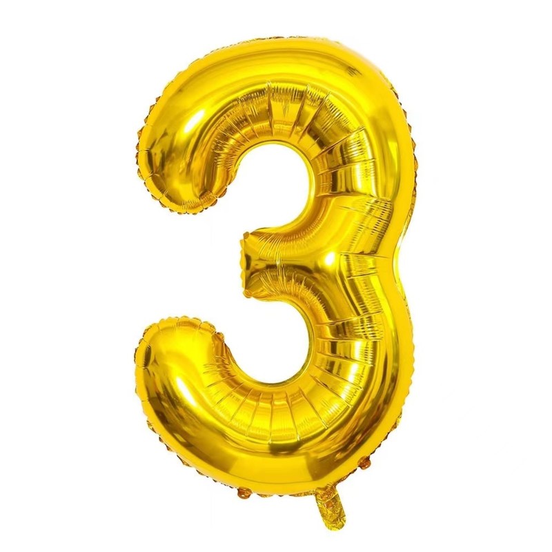 40 Inch Gold Number 3 Crown Balloons Set, 3rd Birthday