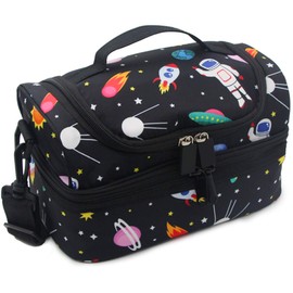 Lunch Bag for Boys,ChaseChic Insulated Lunch Boxes Bag for Kids Lightweight Lunch Organizer Leak-Proof Cooler Bag in Dual Compartment with Detachable Adjustable Shoulder Strap,Black Astronaut