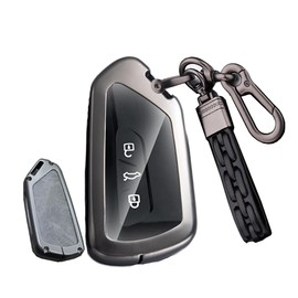 SANRILY Zinc Alloy+Leather 3/4/5 Button Key Fob Cover Fit for VW ID.4 Golf GTI Golf R MK8 2023 2022 Skoda Octavia fit for Volkswagen Key Accessories Keyless Key Holder with Keychain Gray