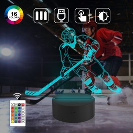 CooPark Ice Hockey Gift, 3D Ice Hockey Night Light for Children with Remote Control, 16 Colours, Changing Dimmable Function, Sports Theme, Bedroom Decor, Cool Lamp for Children