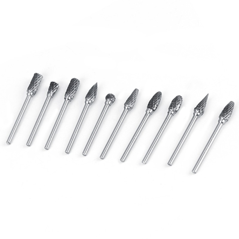 10pcs Tungsten Carbide Steel Rotary Files Burr Set 3mm Shank