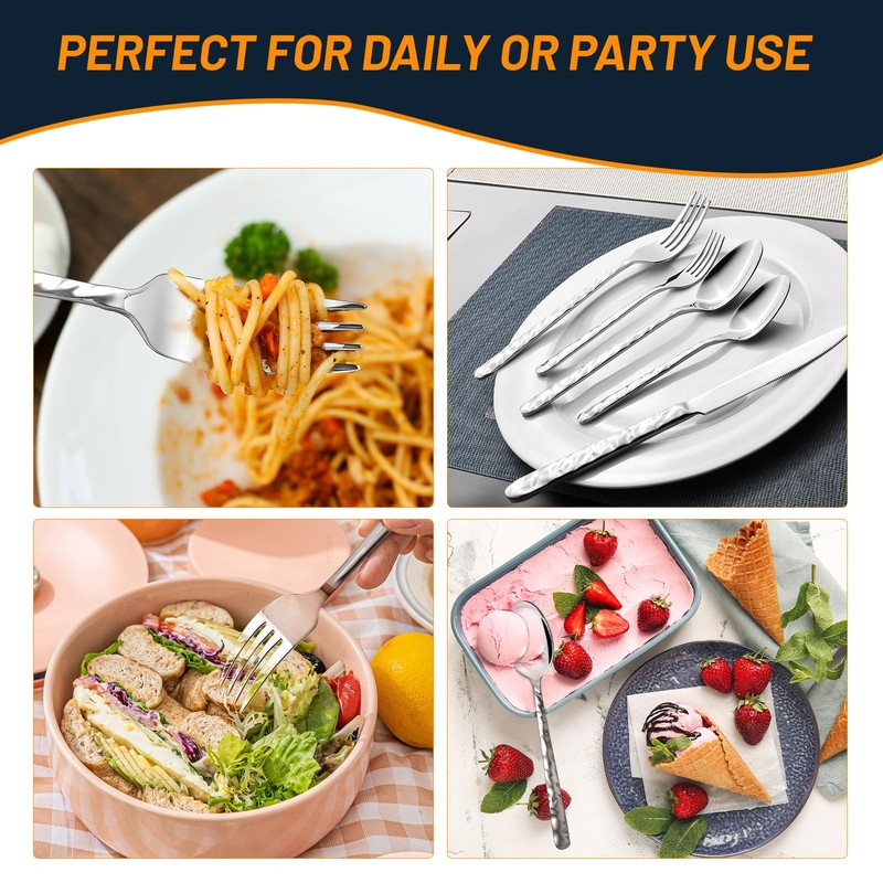 60 Piece Silverware Set for 12, Food-Grade Stainless Steel Utensils