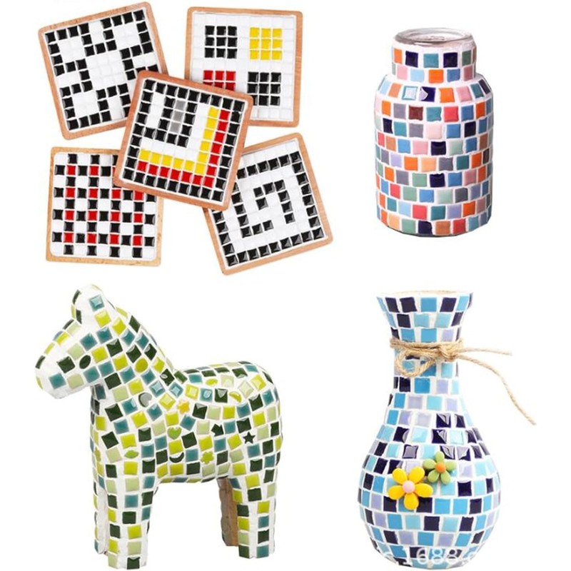 500PCS / 1.1LB Square Ceramic Mosaic Tiles, 0.4 x 0.4