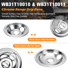 WB31T10010 WB31T10011 Chrome Range Drip Pans by Blutoget- Electric Stove Drip Pans Fit for GE Hotpoint Ken-more Electric Range with Locking Slot-Includes 2 6-Inch&2 8-Inch -4 Pack(Chrome Plated Steel)