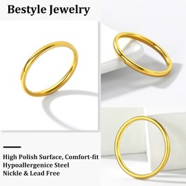 Bestyle Gold Plated 2MM Polished Band Ring for Women Engagement Band Wedding Band Minimalist Simple Ring for Friend Family Size S US 9