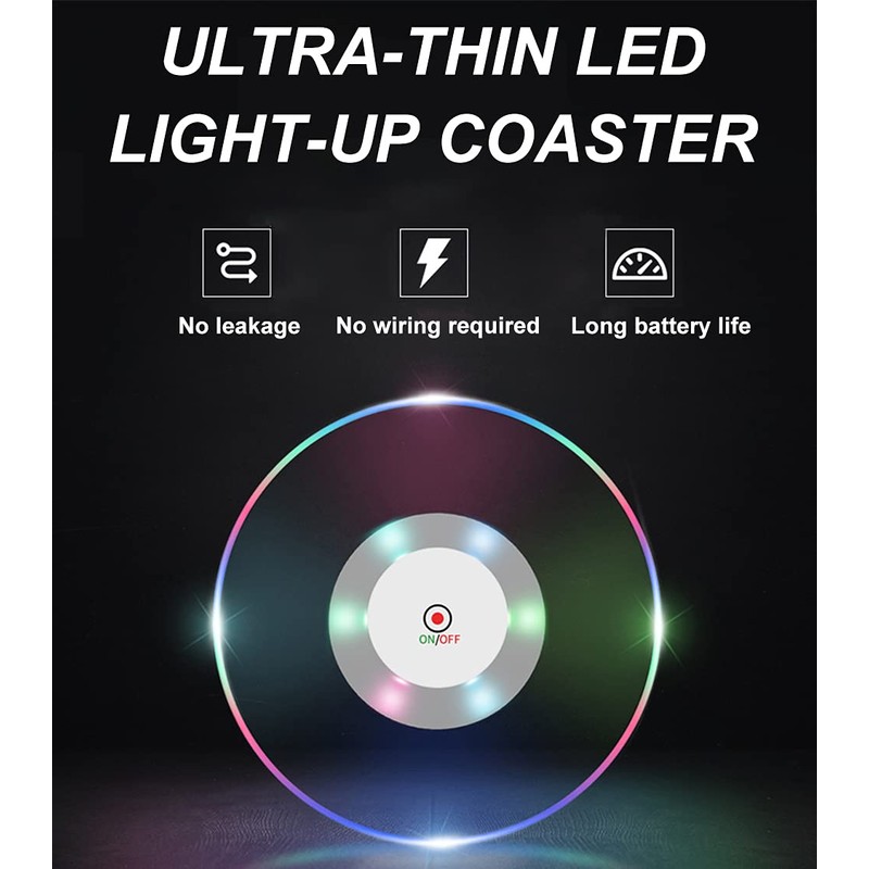 LED Coasters Set of 2, LED Coaster for Drinks, Bottle