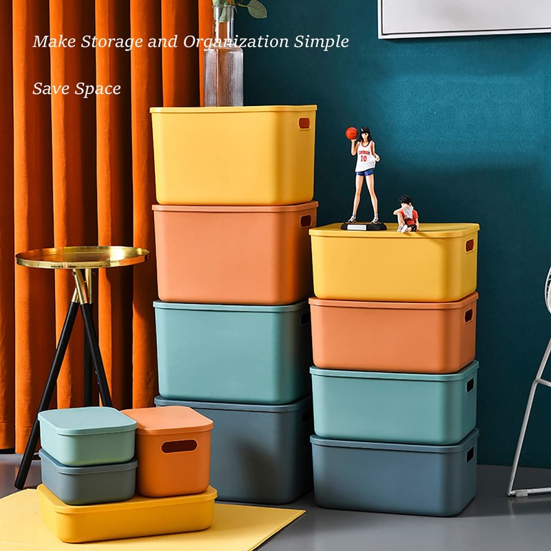 HapiLeap Storage Boxes With Lids, Stackable Plastic Storage Baskets for