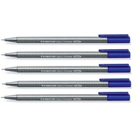 STAEDTLER 334 Triplus Fineliner Superfine Point Pens - 0.3mm - Blue Ink (5)