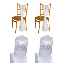 EPCDBBRT 4 Pieces Chair Back White Gauze Decoration, Polyester Chair Gauze Belt, Chair Gauze Fabric Belt, Chair Wedding Decoration Gauze, Bride And Groom Wedding Decoration