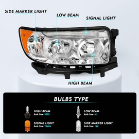 TUSDAR Headlight Assembly w/Bulbs Set for 06 07 08 Subaru Forester / 07 08 Subaru Forester w/o Sports Package Headlamp Passenger/Right Side