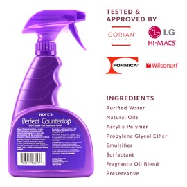 HOPE'S Perfect Countertop Cleaner and Polish - Streak-Free Multi Surface Cleaning Spray - Kitchen Spray for Granite, Quartz, Marble, Stone, Laminate, CORIAN, 22 Fl Oz, Pack of 1 with Microfiber Cloth