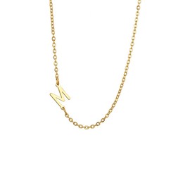 Yimofy Initial Necklace for Women Girls Dainty Sideways Letter Necklace 14K Gold Plated Stainless Steel Women's Minimal A-Z Initial Choker Necklace M