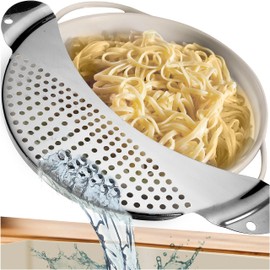 4smile Pasta Strainer Stainless Steel Rust-Proof – Space-Saving Pasta Strainer – Flat Sieve Kitchen as a Practical Strainer for Pots – Sturdy Strainer Diameter 26 cm