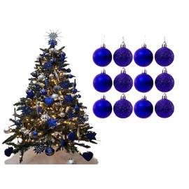 Simply Products Christmas Tree Decoration Baubles 3.8cm - Great Christmas Tree Hanging Ball Decorations, Matte & Glitter Baubles Pack of 12-3.8cm (Midnight Blue Matte & Glitter)
