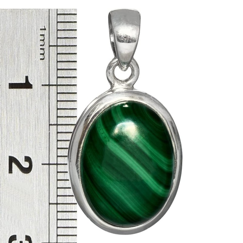 I-be, Malachite gemstone pendant, 925 silver, oval, in gift box,