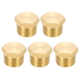 PATIKIL 1/2" NPT Male Brass Pipe Plug Fitting, 5Pcs Outer Hex Thread Socket Plug Ends Sealing Tubing Fitting for Refrigeration, Water, Air, Oil, Gas Line